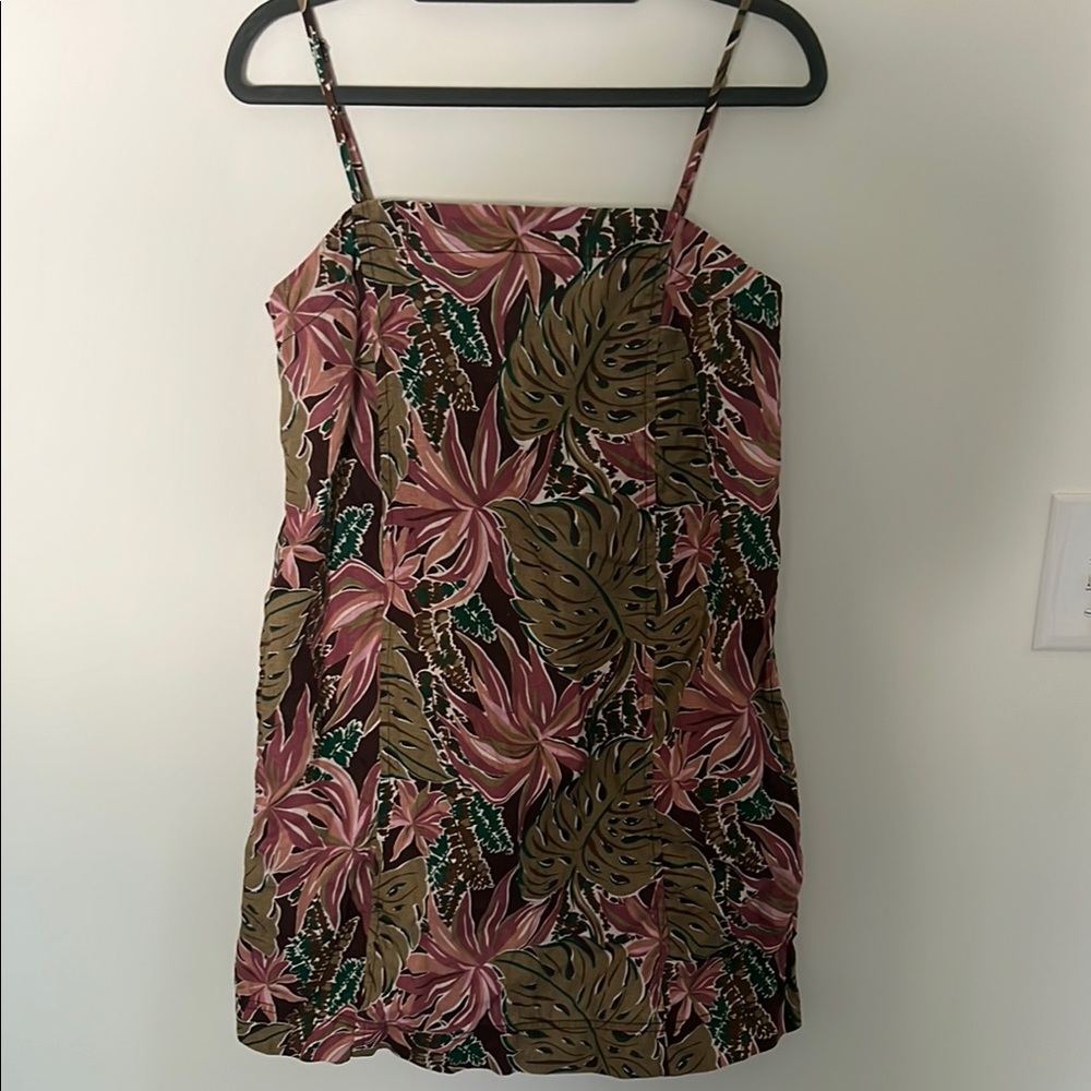 Linen Madewell back zip Tropical Leaf Print Dress